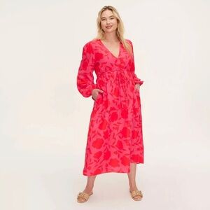 kate spade x Target classic rose Floral long sleeve Midi Dress Size Small